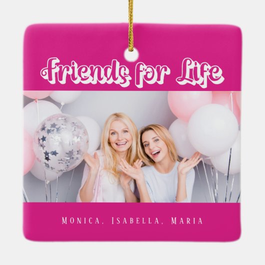 Beste vrienden roze foto namen modern wit keramisch ornament (Achterkant)