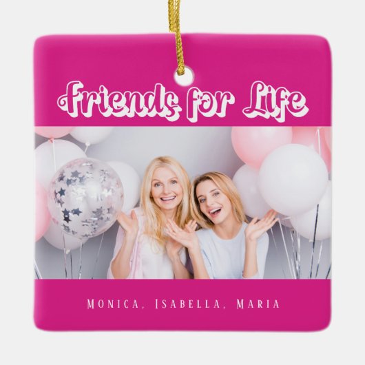 Beste vrienden roze foto namen modern wit keramisch ornament (Voorkant)