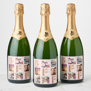 Beste vrienden roze goud blozen roze fotocollage sparkling wijnetiket