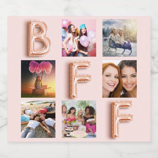 Beste vrienden roze gouden blush roze fotocollage sparkling wijnetiket (Enkel label)