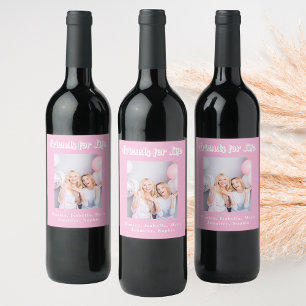 Beste vrienden roze pastel foto namen feestje wijn etiket
