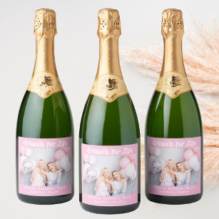 Beste vrienden roze pastel foto namen partij sparkling wijnetiket