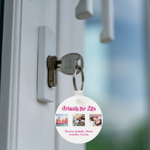 Beste vrienden roze wit script foto's namen sleutelhanger