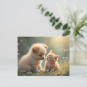 Beste vrienden - schattige puppy en kitten in het briefkaart (Staand voorkant)
