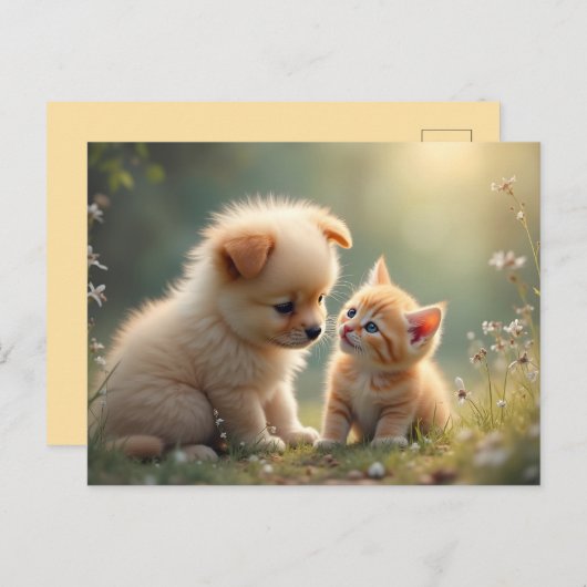 Beste vrienden - schattige puppy en kitten in het  briefkaart (Voorkant / Achterkant)