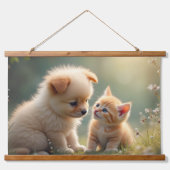 Beste vrienden - schattige puppy en kitten in het  hangend wandkleed (Voorkant)