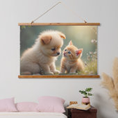 Beste vrienden - schattige puppy en kitten in het hangend wandkleed (Slaapkamer)