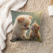 Beste vrienden - schattige puppy en kitten in het kussen (Deken)