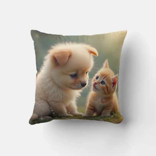 Beste vrienden - schattige puppy en kitten in het kussen (Achterkant)