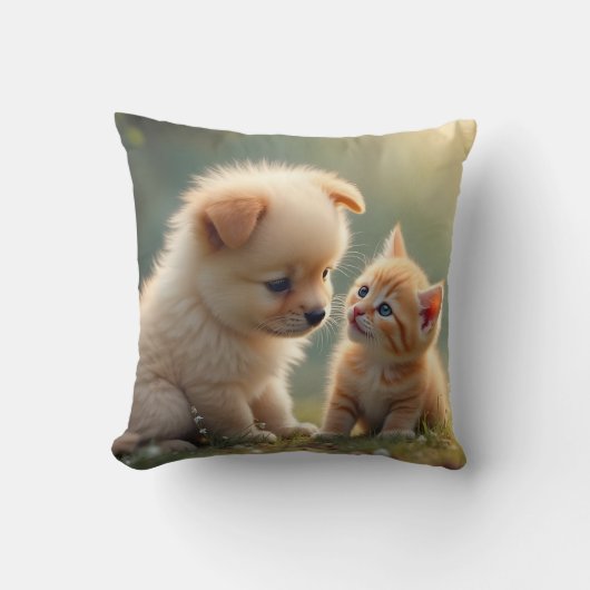 Beste vrienden - schattige puppy en kitten in het kussen (Voorkant)
