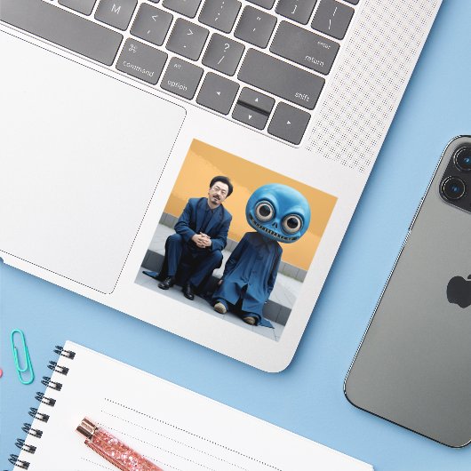 Beste vrienden sticker (Laptop met iPhone)