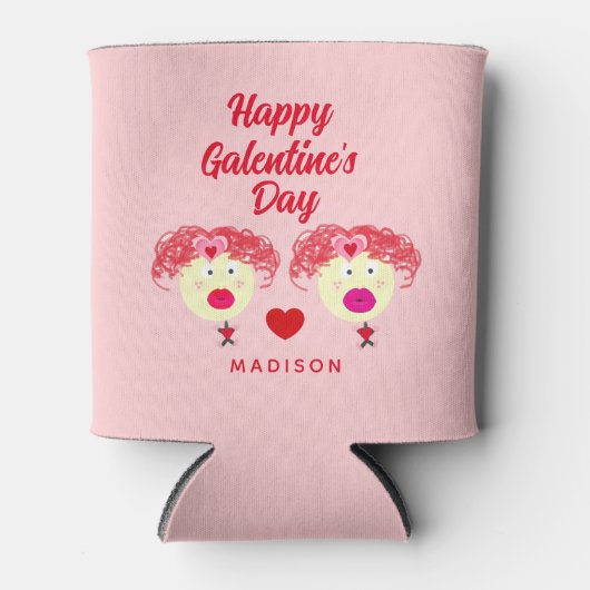 Beste vrienden van Cute Galentine's Day Persoonlij Blikjeskoeler (Voorkant)