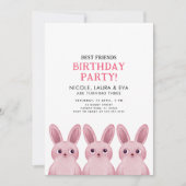 Beste vrienden verjaardagsfeestje met drie konijnt kaart (Voorkant)
