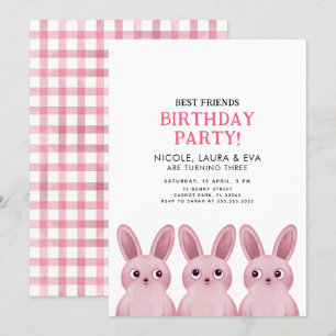 Beste vrienden verjaardagsfeestje met drie konijnt kaart