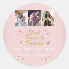 Beste vrienden voor altijd - 3 Photo Collage Stick Ronde Sticker