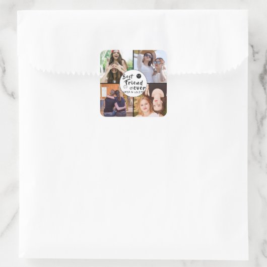 Beste vrienden voor altijd | Aangepaste 4-foto col Vierkante Sticker (Tas)