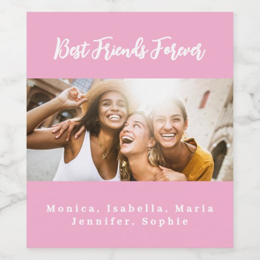 Beste vrienden voor altijd besties roze foto wijn etiket (Enkel label)