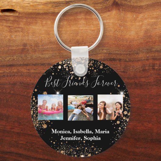 Beste vrienden voor altijd BFF foto zwarte goudgli Sleutelhanger (Voorkant)