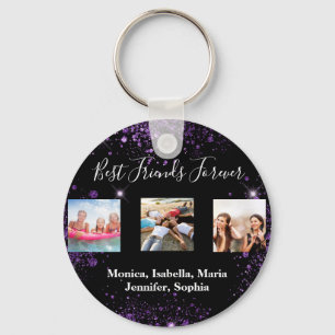 Beste vrienden voor altijd foto zwarte paarse glit sleutelhanger