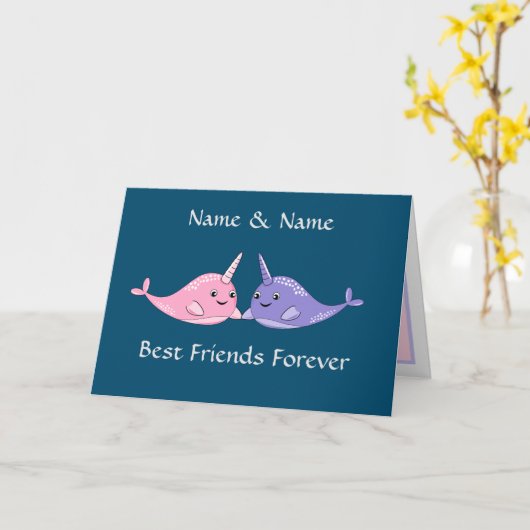 Beste Vrienden Voor Altijd Schattige Narwal Kaart (Gele Bloem)