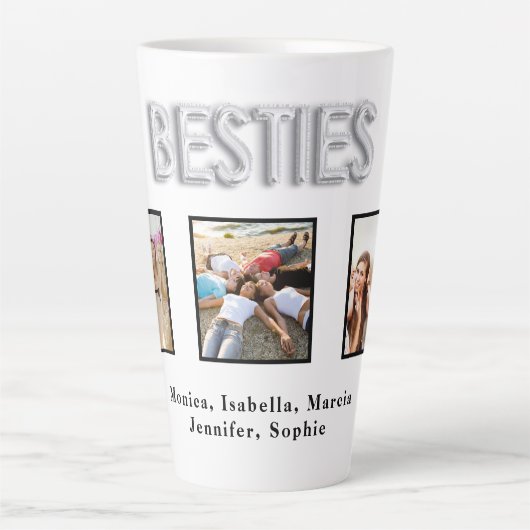 Beste vrienden wit zilveren besties foto namen latte mok (Voorkant)