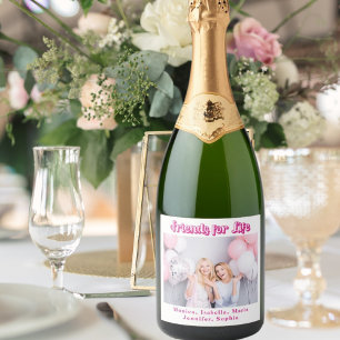 Beste vrienden witte roze foto namen feest sparkling wijnetiket