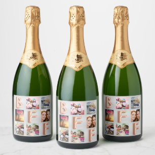 Beste vrienden zilver roze goud fotocollage BFF Sparkling Wijnetiket