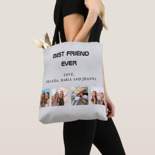 Beste vrienden zilveren foto collage namen tote bag