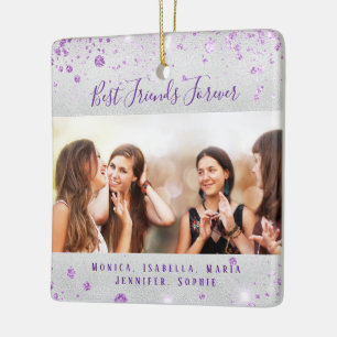 Beste vrienden zilveren paarse glitter namen foto keramisch ornament