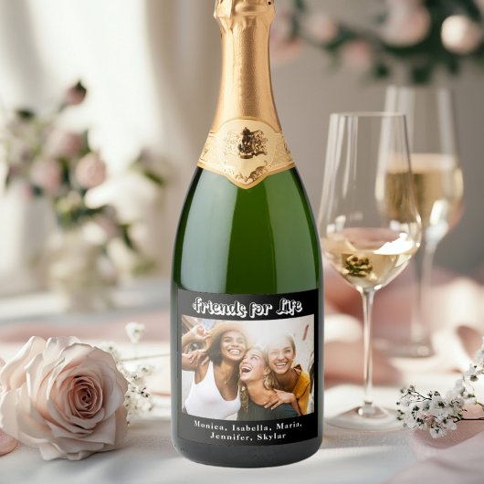 Beste vrienden zwart wit foto namen partij sparkling wijnetiket