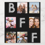 Beste vrienden zwart zilveren fotocollage BFF Wijn Etiket (Enkel label)