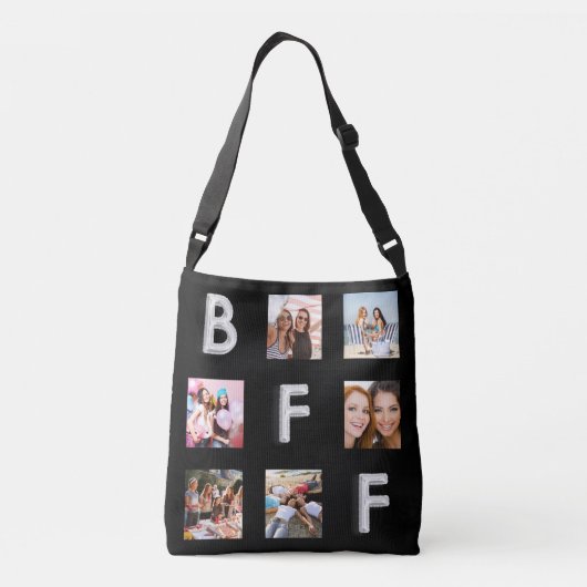 Beste vrienden zwarte zilveren fotocollage BFF Crossbody Tas (Achterkant)