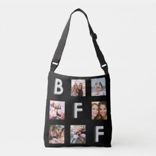 Beste vrienden zwarte zilveren fotocollage BFF Crossbody Tas