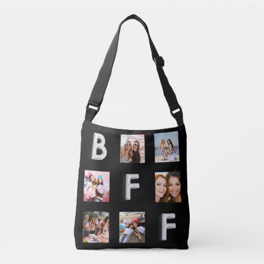 Beste vrienden zwarte zilveren fotocollage BFF Crossbody Tas (Voorkant)