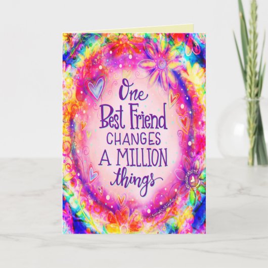 Beste Vriendin Roze Bloemige Pret Inspiratie Kaart (Voorkant)