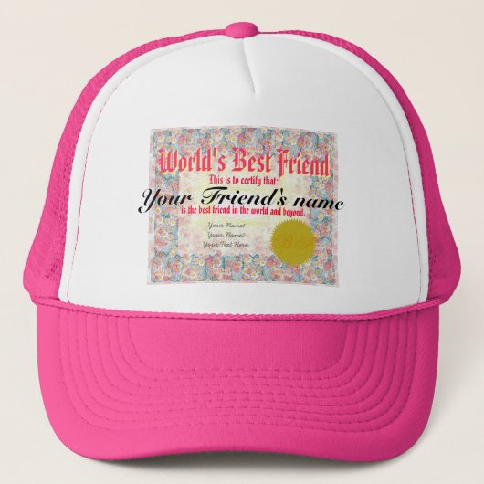 Beste vriendschapscertificaat ter wereld trucker pet (Voorkant)