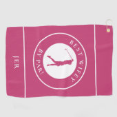 Beste vrouw van de par-golfer Monogram Sport Roze Golfhanddoek (Horizontaal)