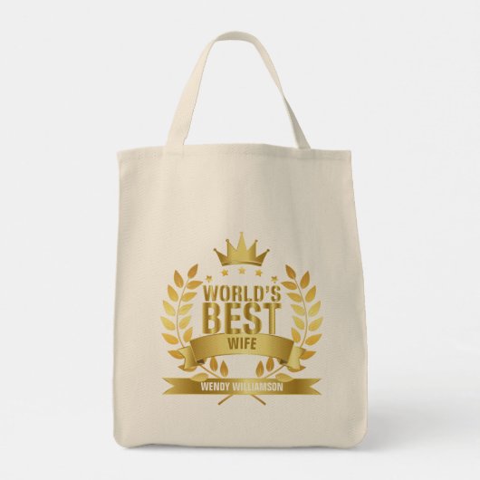 Beste vrouw van de wereld goud tote bag (Achterkant)