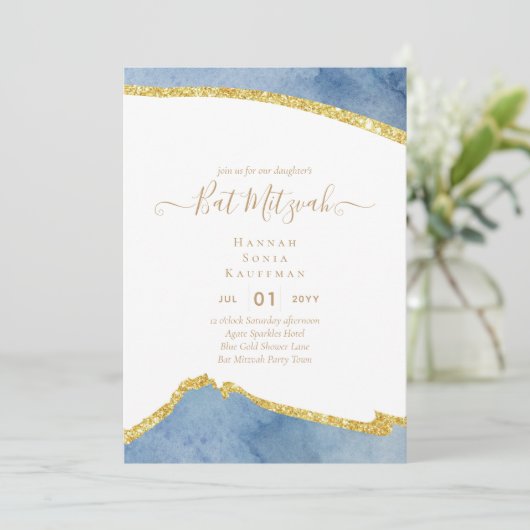 Beste Waarde Agate Glitter BAT MITZVAH Uitnodiging (Staand voorkant)