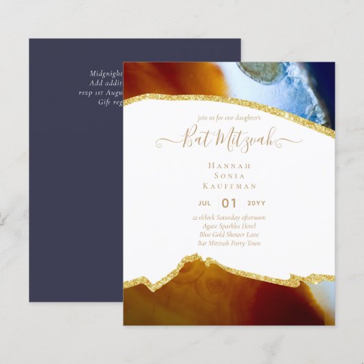 Beste Waarde Agate Glitter BAT MITZVAH Uitnodiging (Voorkant / Achterkant)