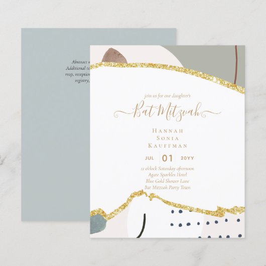 Beste Waarde Agate Glitter BAT MITZVAH Uitnodiging (Voorkant / Achterkant)