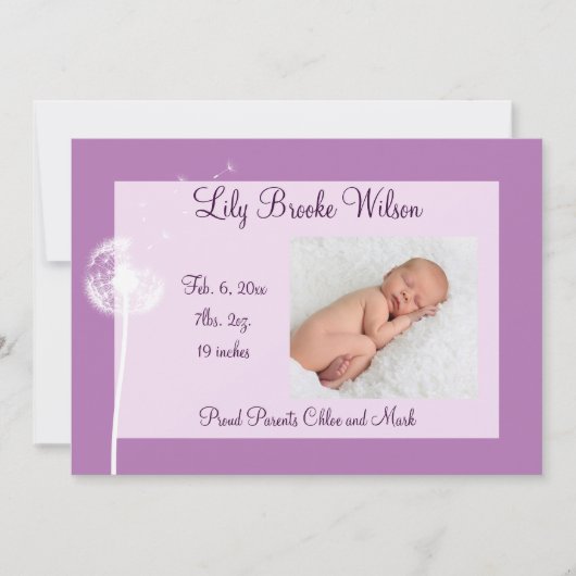 Beste wensen!!! Aankondiging geboorte 1 (paars) (Voorkant)