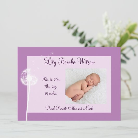 Beste wensen!!! Aankondiging geboorte 1 (paars) (Staand voorkant)