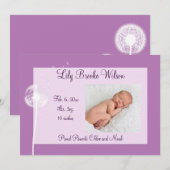 Beste wensen!!! Aankondiging geboorte 1 (paars) (Voorkant / Achterkant)