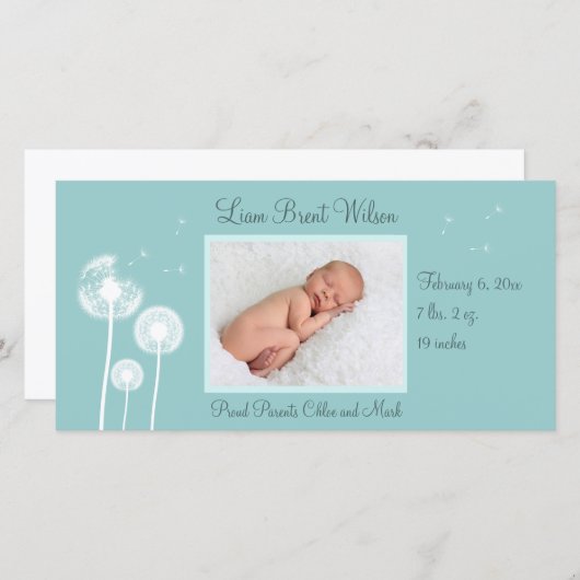 Beste wensen!!! Aankondiging geboorte 2 (turquoise (Voorkant / Achterkant)