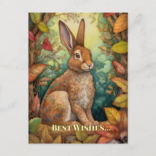 Beste wensen Boho Herfst Forest Rabbit Briefkaart (Voorkant)