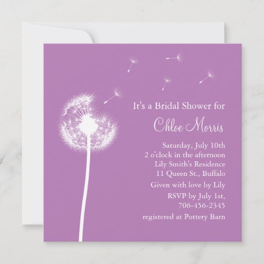 Beste wensen! Bridal Shower Invitation (paars) Kaart (Voorkant)