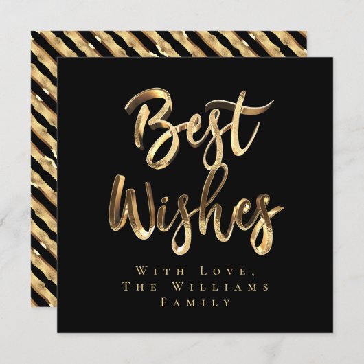 Beste wensen Elegant Zwart Goud Script Chic Feestdagenkaart (Voorkant / Achterkant)