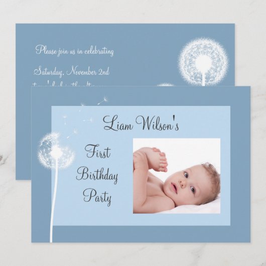 Beste wensen! Foto van Birthday Party Invite (blau Kaart (Voorkant / Achterkant)