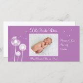 Beste wensen !!! Geboorteaankondiging 2 (paarse) Aankondiging (Voorkant / Achterkant)